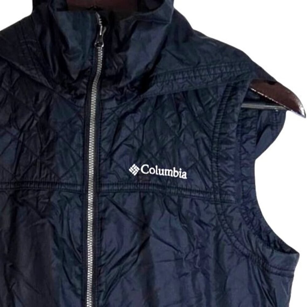 Columbia Mighty Lite Black Full Zip Hooded Nylon All Season Vest Size Small - Picture 2 of 8